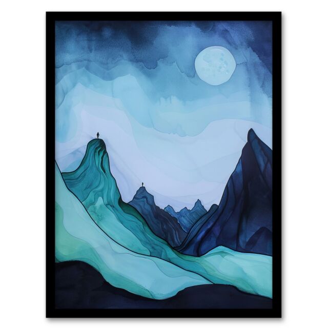 "Artery8 Northen Lights Aurora Borealis Mountain View Framed Art Print in Blue - Size: W12"" x H16""" - image 1