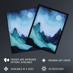 "Artery8 Northen Lights Aurora Borealis Mountain View Framed Art Print in Blue - Size: W12"" x H16""" - thumbnail 2