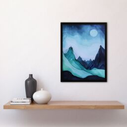 "Artery8 Northen Lights Aurora Borealis Mountain View Framed Art Print in Blue - Size: W12"" x H16""" - thumbnail 4