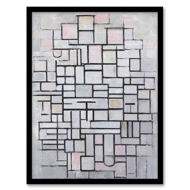 Artery8 Composition No IV Abstract Mondrian Vintage Framed Wall Art Print in Grey - Size: A4 - image 1