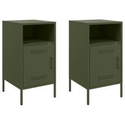 Berkfield Home Bedside Cabinets 2 pcs Olive Green 36x39x68 cm Steel - Size: 36 x 39 x 68 cm - thumbnail 2