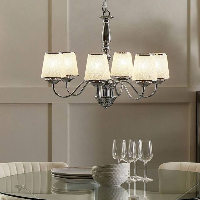 Wyld and Coco Emperor Six-Light Pendant Chandelier Glossy Chrome Acrylic Shades in Silver - image 1