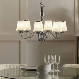 Wyld and Coco Emperor Six-Light Pendant Chandelier Glossy Chrome Acrylic Shades in Silver - thumbnail 1