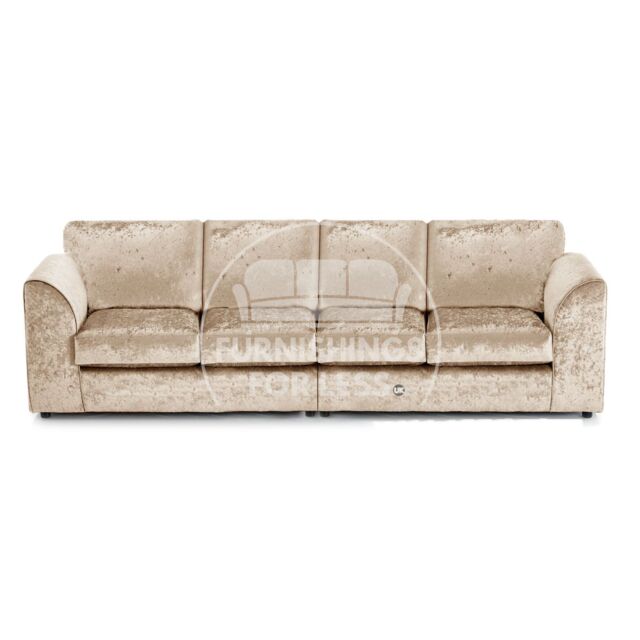 Furnishings For Less UK Crystal Crushed Velvet Long 4 Seater Sofa Full Back Curved Arm Full Back in Beige - image 1