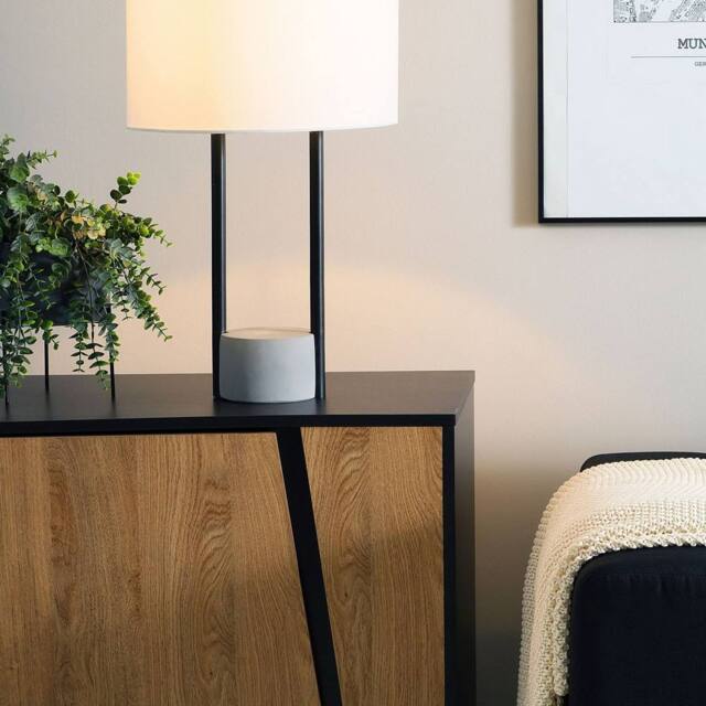 Wyld and Coco Table Lamp - White Fabric Drum Shade with Grey Concrete Base - image 1