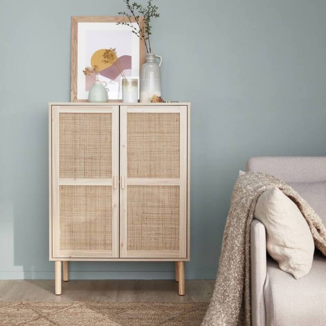 sweeek 80cm woven rattan storage cabinet in Beige - image 1