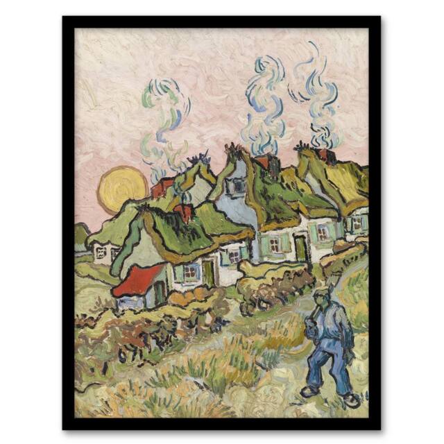 "Artery8 Houses & Figure Painting Van Gogh Vintage Framed Wall Art Print - Size: W12"" x H16""" - image 1