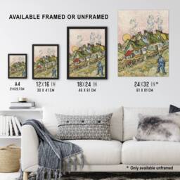 "Artery8 Houses & Figure Painting Van Gogh Vintage Framed Wall Art Print - Size: W12"" x H16""" - thumbnail 3