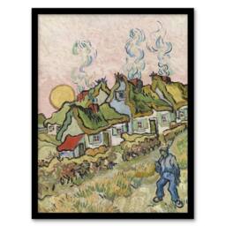 "Artery8 Houses & Figure Painting Van Gogh Vintage Framed Wall Art Print - Size: W12"" x H16""" - thumbnail 1