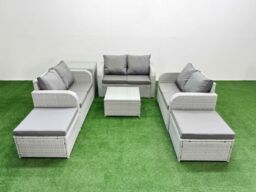 Fimous 8 Seater PE Wicker Rattan Furniture Sofa Sets with Square Coffee Table 2 Seater Love Sofa 2 Big Footstool Side Table Light Grey - thumbnail 2