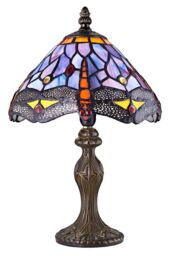 Happy Homewares Hand Crafted Stained Glass Dragonfly Tiffany Table Lamp in Purple - Size: 8 inches