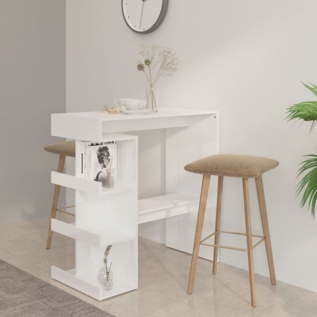 Berkfield Home Bar Table with Storage Rack High Gloss White 100x50x101.5 cm - image 1