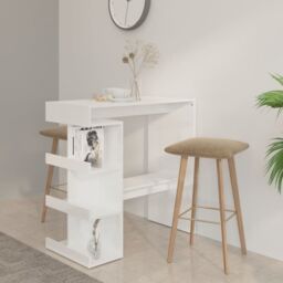 Berkfield Home Bar Table with Storage Rack High Gloss White 100x50x101.5 cm - thumbnail 1