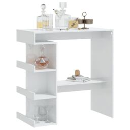 Berkfield Home Bar Table with Storage Rack High Gloss White 100x50x101.5 cm - thumbnail 4