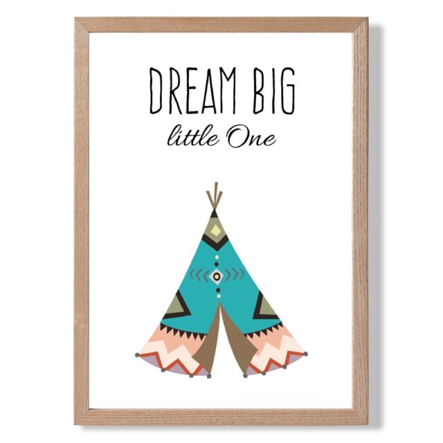 ARTZE Dream Big Tribal Quote Framed Print SIZE: A3 with Oak Frame in Bright Blue - Size: A4 - image 1