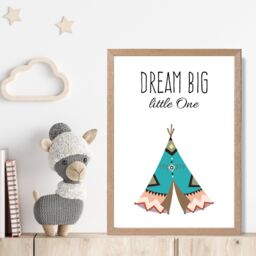 ARTZE Dream Big Tribal Quote Framed Print SIZE: A3 with Oak Frame in Bright Blue - Size: A4 - thumbnail 2
