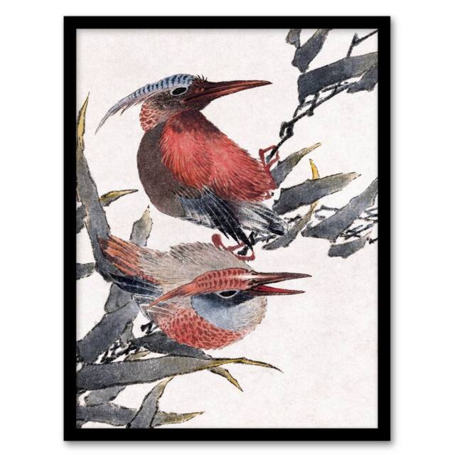 Artery8 Album of Sketches Birds 1841 Vintage Framed Wall Art Print Hokusai in Red - Size: A4 - image 1