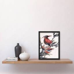 Artery8 Album of Sketches Birds 1841 Vintage Framed Wall Art Print Hokusai in Red - Size: A4 - thumbnail 4