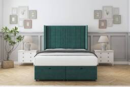 "Comfort Beds Grace Plush Ottoman Bed Base-54"" Wingback Headboard in Emerald - Size: Super King" - thumbnail 1