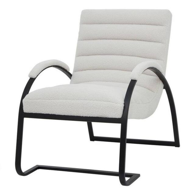 Lemon Pavilion Furniture and Decor Boucle Ribbed Ark Chair - Metal - L96 x W63 x H90 cm - Black in Cream