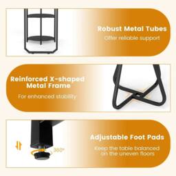 VOGREX Metal Bar Table & 2 Stools Set Double Shelves Kitchen Unit in Black - thumbnail 4