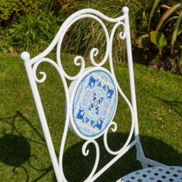 Home Source Bistro Set Blue White Mosaic Patio Set Outdoor Garden Table & Chairs - thumbnail 2