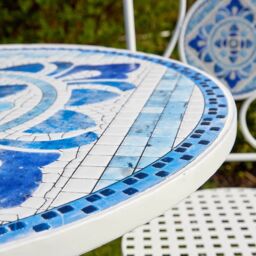 Home Source Bistro Set Blue White Mosaic Patio Set Outdoor Garden Table & Chairs - thumbnail 8