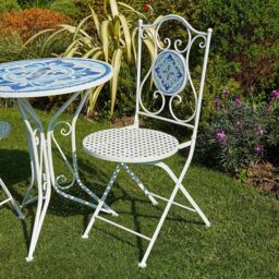 Home Source Bistro Set Blue White Mosaic Patio Set Outdoor Garden Table & Chairs - thumbnail 6