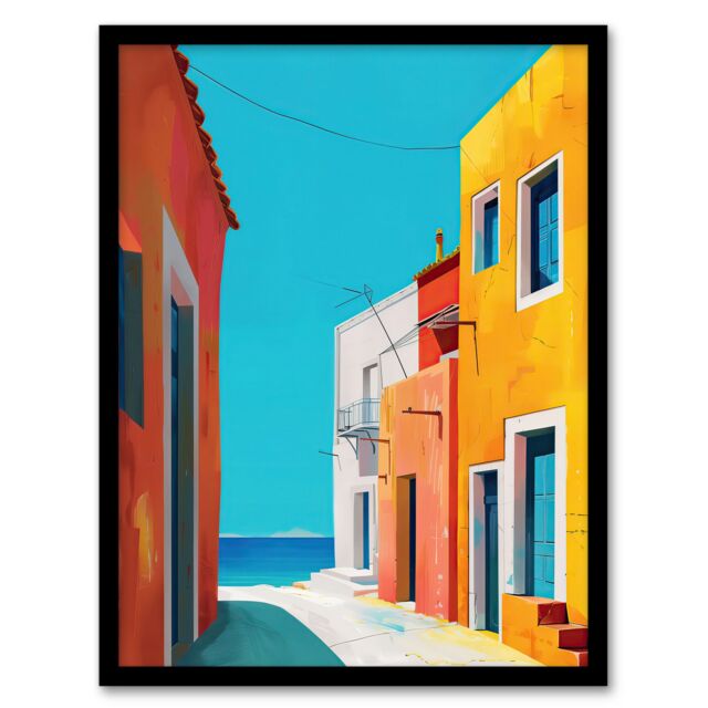 "Artery8 Bright Colourful Mediterranean Italian Painting Framed Art Print - Size: W12"" x H16""" - image 1