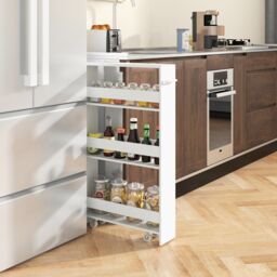 Costway 4 Tier Slim Storage Cart Narrow Rolling Kitchen Serving Cart w/ Open Shelves in White - thumbnail 4