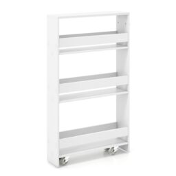 Costway 4 Tier Slim Storage Cart Narrow Rolling Kitchen Serving Cart w/ Open Shelves in White - thumbnail 5