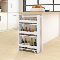 Costway 4 Tier Slim Storage Cart Narrow Rolling Kitchen Serving Cart w/ Open Shelves in White - thumbnail 3