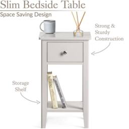 Christow Natural Bedside Table Slim Bedroom Nightstand Cabinet Unit 1 Drawer Storage Shelf in Brown - thumbnail 3
