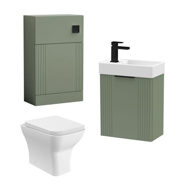 Balterley Cloakroom Suite Wall Hung Vanity Toilet Tap Set - Green Black - image 1