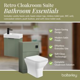 Balterley Cloakroom Suite Wall Hung Vanity Toilet Tap Set - Green Black - thumbnail 4