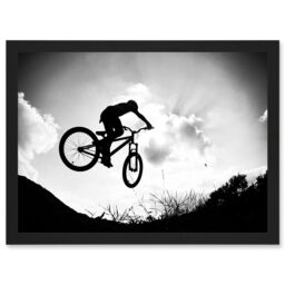 Artery8 Sport BMX Bike Jump Bicycle Silhouette Offroad Artwork Framed Wall Art Print A4 in Black - thumbnail 1
