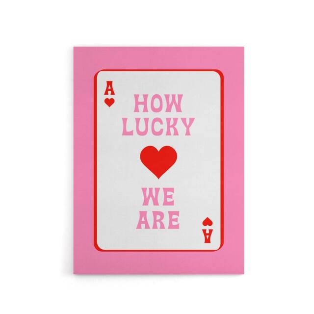 "Artery8 How Lucky We Are Pink Red Ace Of Hearts Design Canvas Wall Art Print - Size: W24"" x H32""" - image 1