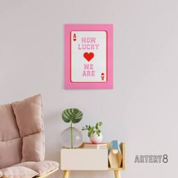 "Artery8 How Lucky We Are Pink Red Ace Of Hearts Design Canvas Wall Art Print - Size: W24"" x H32""" - thumbnail 3
