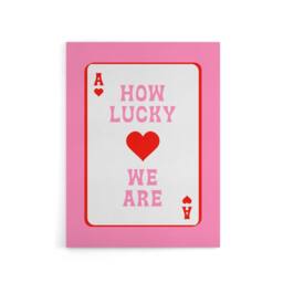 "Artery8 How Lucky We Are Pink Red Ace Of Hearts Design Canvas Wall Art Print - Size: W24"" x H32""" - thumbnail 1