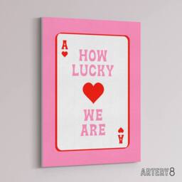 "Artery8 How Lucky We Are Pink Red Ace Of Hearts Design Canvas Wall Art Print - Size: W24"" x H32""" - thumbnail 2