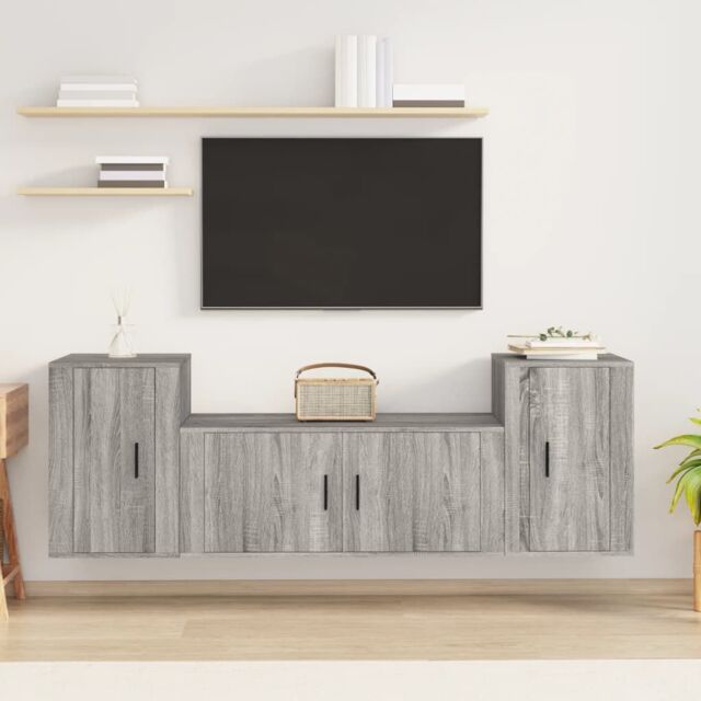 Berkfield Home 3 Piece TV Cabinet Set Grey Sonoma Engineered Wood - image 1