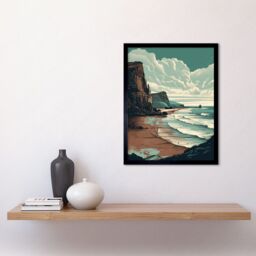 "Artery8 Wall Art Print Bay with Cliffs Dramatic Coastal Landscape Art Framed in Black - Size: W12"" x H16""" - thumbnail 2