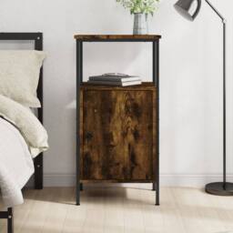 Berkfield Home Bedside Cabinet Smoked Oak 41x31x80 cm Engineered Wood in Brown - Size: 41 x 31 x 80 cm - thumbnail 2