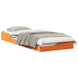 Berkfield Home Floor Bed Frame Wax brown 100 x 220 cm Solid pine wood - thumbnail 3