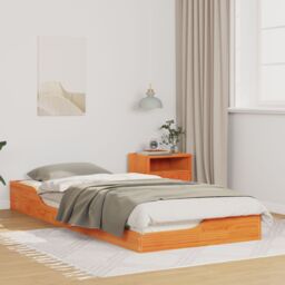 Berkfield Home Floor Bed Frame Wax brown 100 x 220 cm Solid pine wood - thumbnail 1