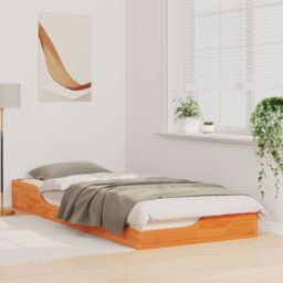 Berkfield Home Floor Bed Frame Wax brown 100 x 220 cm Solid pine wood - thumbnail 5