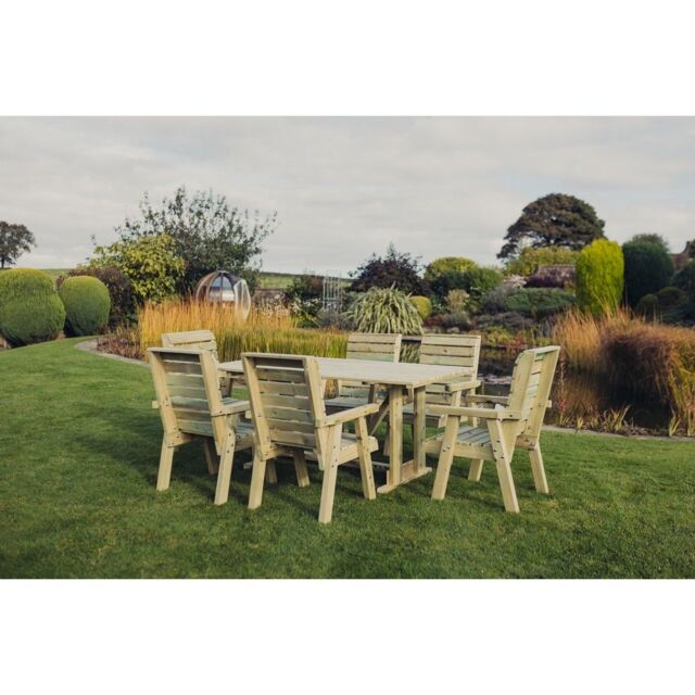 Churnet Valley Garden Furniture Ltd Clover 6 Seater Rectangular Table & Chair Sets - Partially Assembled in Brown - image 1