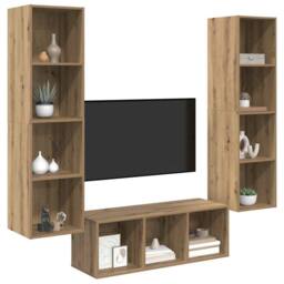 Berkfield Home TV Cabinet Set with Shelf 3 pcs Artisan oak 37 x 37 x 142.5 cm in Brown - thumbnail 3