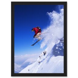 Artery8 Skier Ski Jumping Snow Sport Sky A4 Artwork Framed Wall Art Print in Black - thumbnail 1