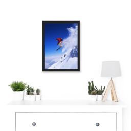 Artery8 Skier Ski Jumping Snow Sport Sky A4 Artwork Framed Wall Art Print in Black - thumbnail 2